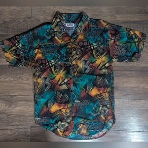 Jeri Marque Womens Size 10 Vintage 80s Blue Purple Rayon Button Up Blouse Shirt